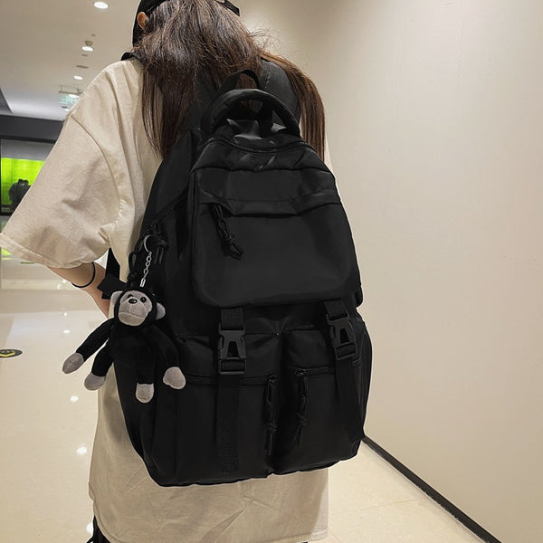Trendy and cool pure black schoolbag, multi-pocket and large-capacity casual backpack 2022 new junior high school male and female students backpack