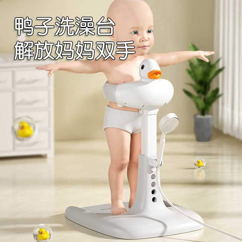 Baby standing bath support - adjustable & foldable infant bath tub for washing & bathing