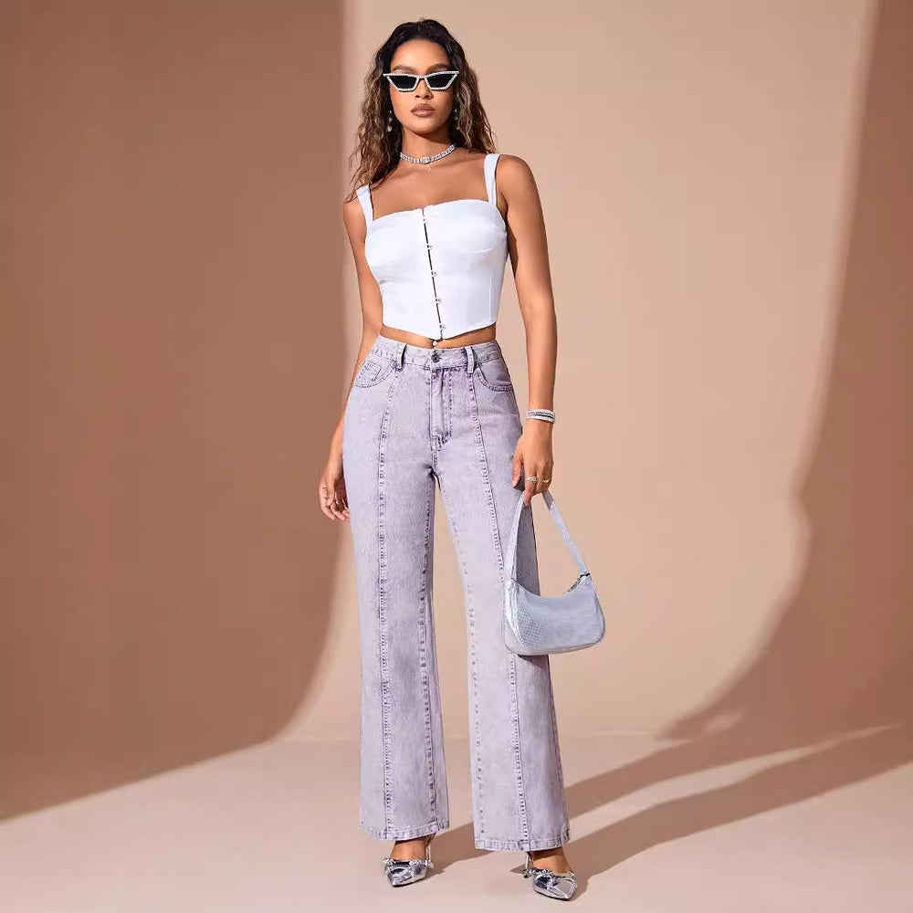 Pre-sale-65221# cross-border fashion foreign trade women's ins straight-leg loose jeans pants