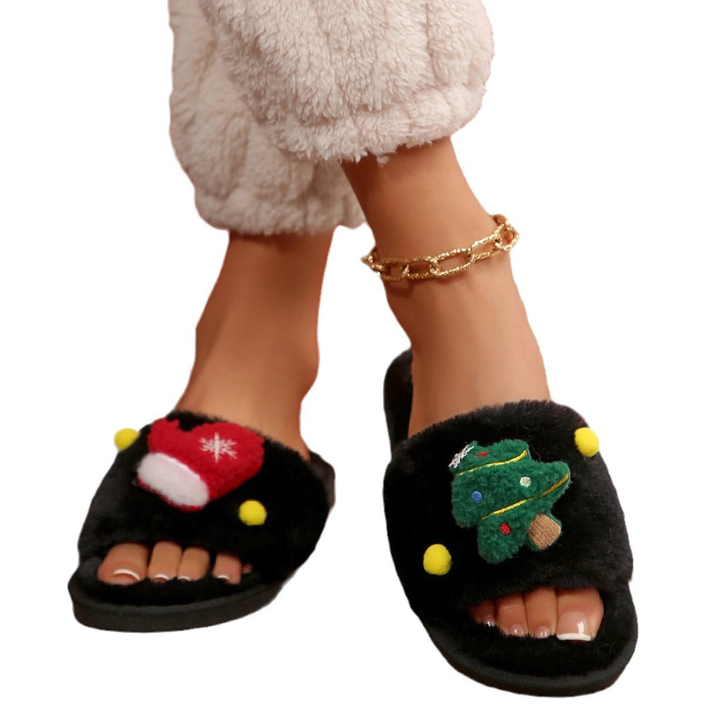 Wholesale family christmas cute fuzzy slippers - maternity indoor comfortable flat plush cotton shoes for parents and kids