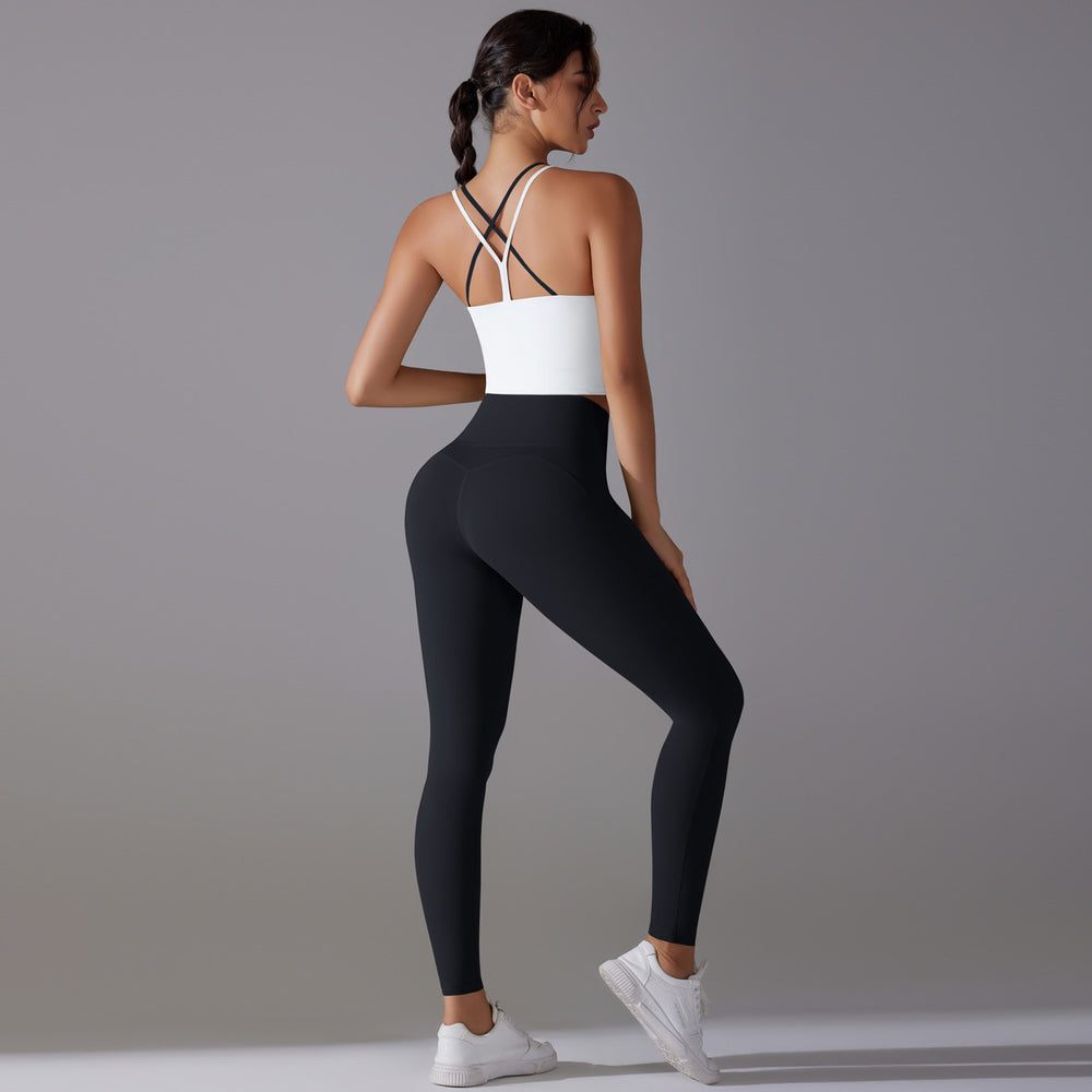 New antibacterial seamless underwear yoga set - beautiful back crisscross color block sports bra & fitness yoga outfit two-piece set