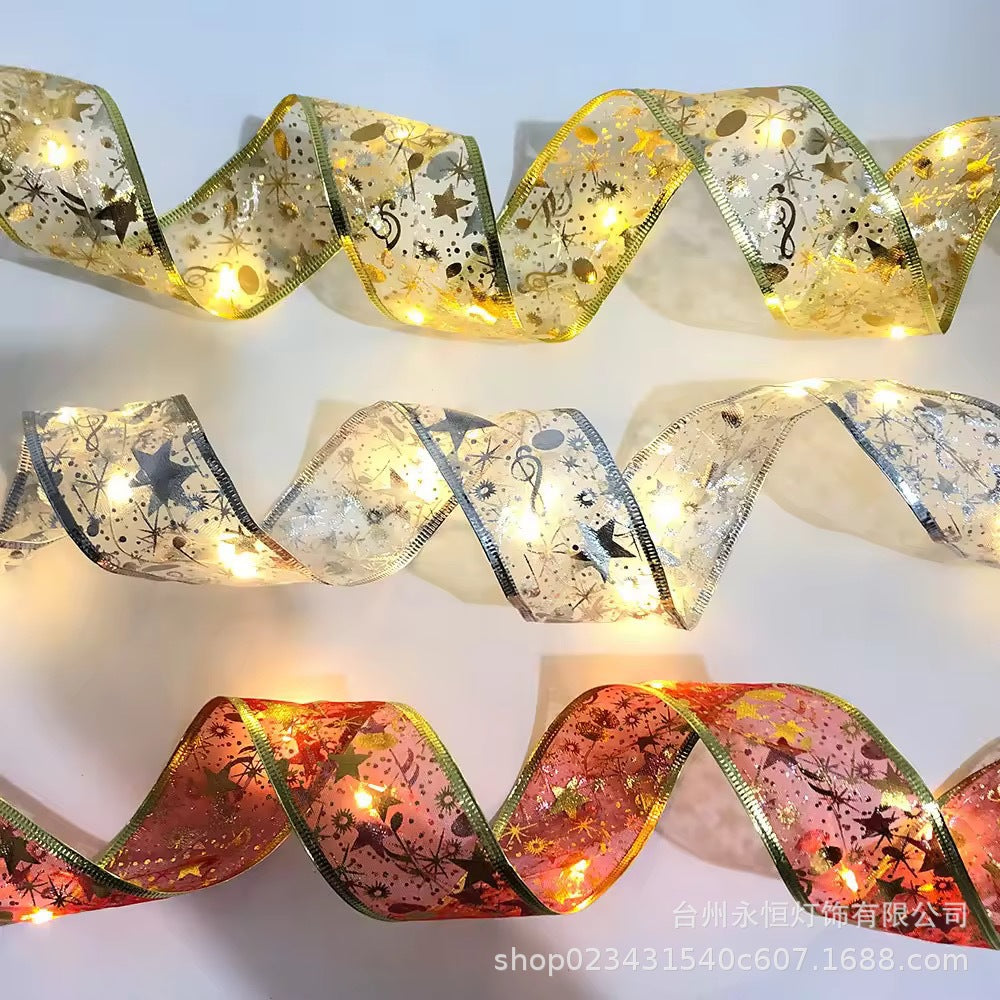 Cross-border new led Christmas ribbon small lights Christmas tree decoration bronzing ribbon light string Holiday decoration flash lights