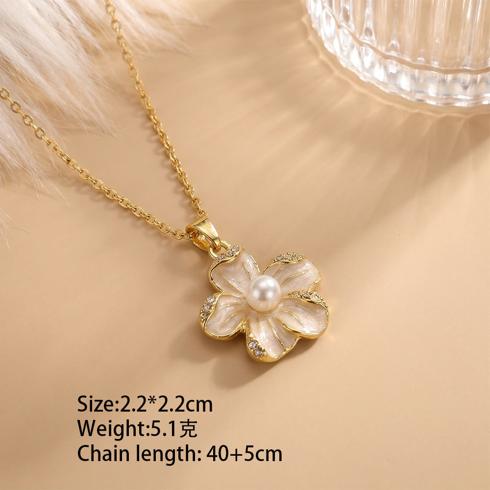 European and american hot-selling fashion zircon pearl necklace for women, lightweight luxury, niche, versatile, elegant, fashionable titanium steel clavicle chain jewelry