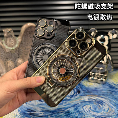 Suitable for iphone 17 air phone case, gyro bracket, electroplated breathable cooling mesh case, apple 16 anti-fall hard case