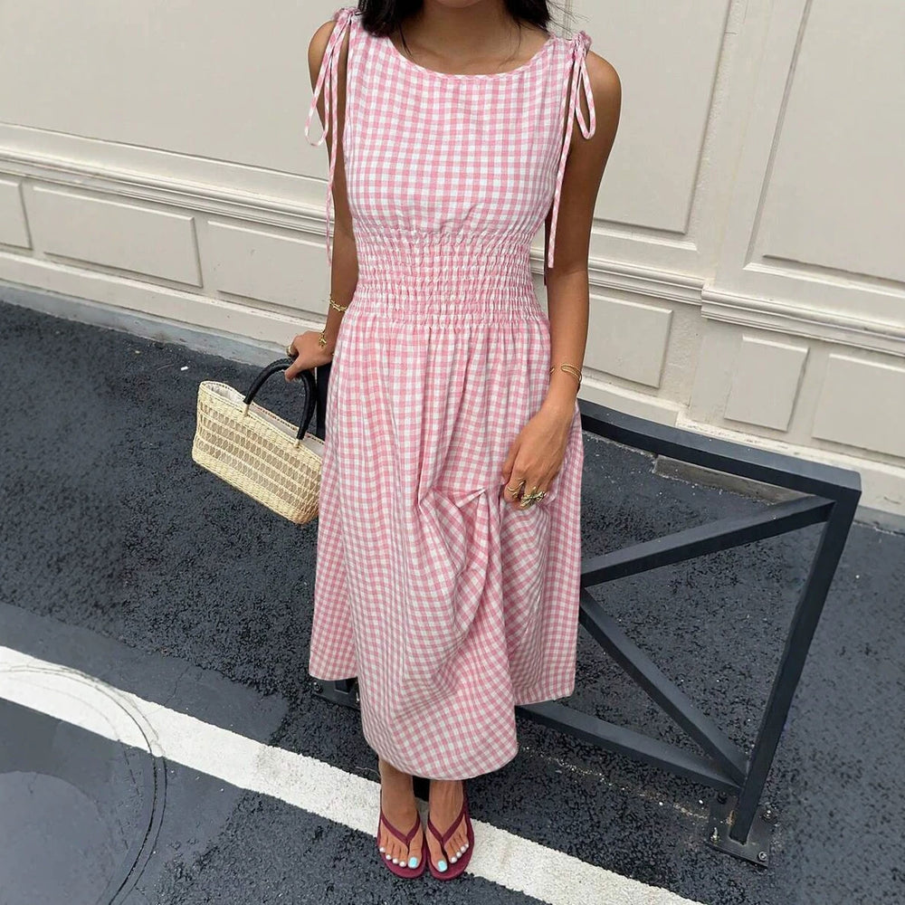 new arrival: cross-border fashion, european & american style, fresh & versatile plaid sleeveless bodycon dress