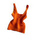 Retro pit knitting vest v neck inner wear pure colorhigh waistbacklessfashion street short silm suspender tops