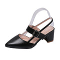 Shallow mouth thick heel high heel flats sandals women's summer 2026 new arrival k-style pointed toe one-word buckle strap roman shoes