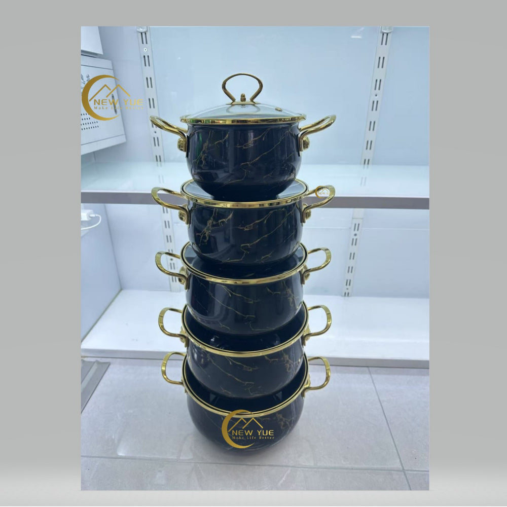 Export cross-mirror factory direct sales enamel high-end five-piece pot set boutique soup pot enamel pot double-ear soup pot