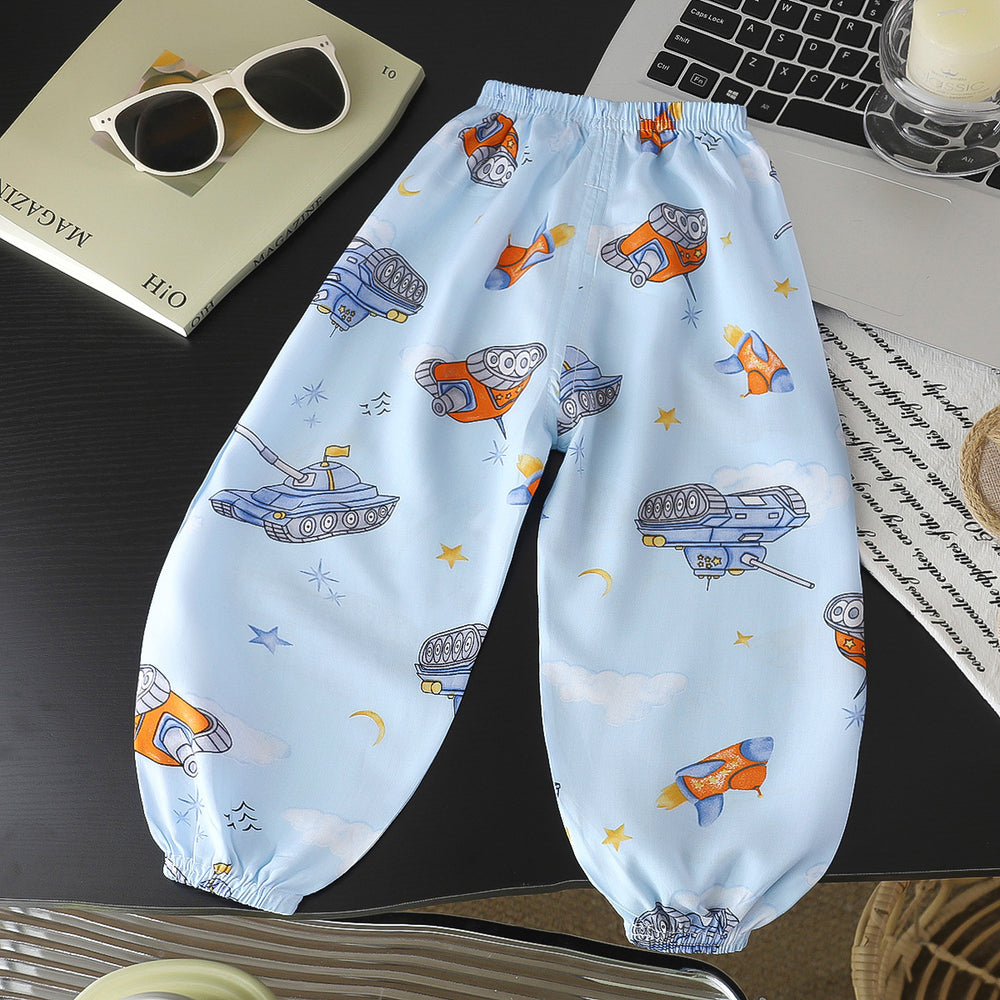 Summer kids cotton silk anti-mosquito pants baby casual nine-point pants boys cotton silk pants girl thin bloomers