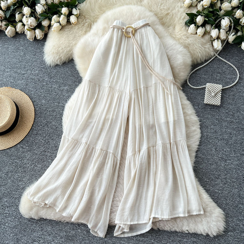 Casual pants  summer fairy gentle style versatile high waistloose wide leg culottes cover flesh and crotch chiffon pants