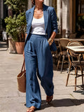 Retro rice apricot linen suit lapel casual small suit high waist pleated loose pantselegantsuit