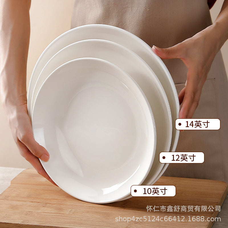 Chinese pure white thickened ceramic hot dish deep round plate chopped pepper fish head plate plate commercial hotel preparation plate tableware