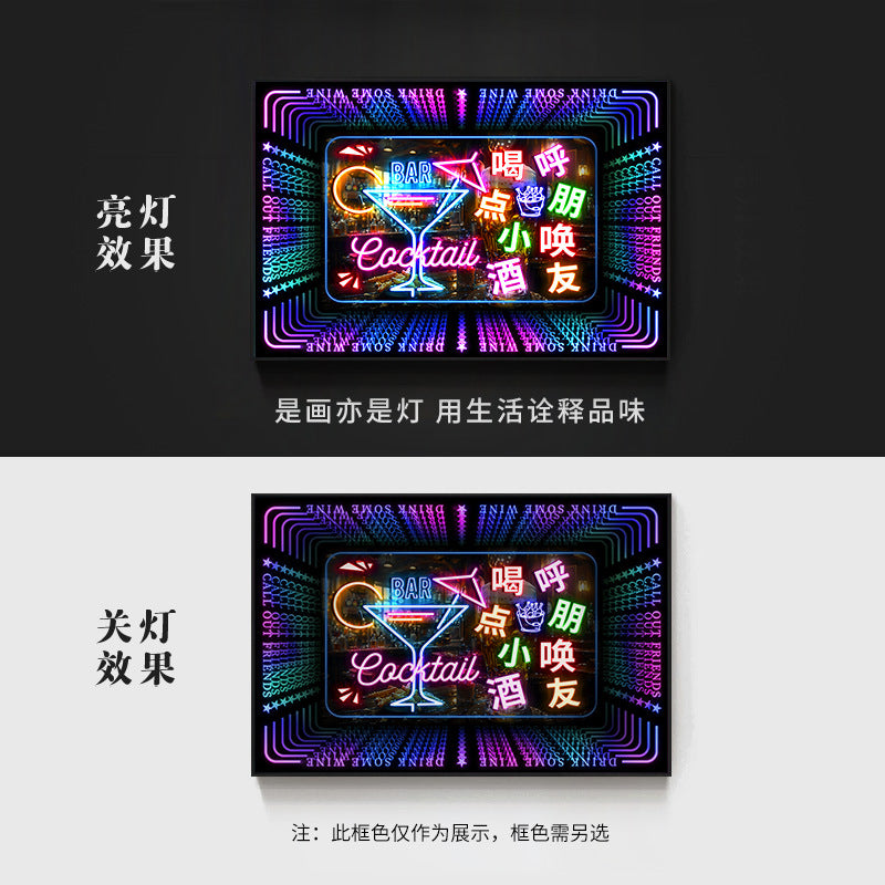Bar wall decoration painting clear led neon lights luminous characters hanging paintings BBQ shop KTV box pub with lights painting