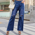 European and american cross-border trade independent station  new  denim wide-leg pants ripped slightly flared jeans for women