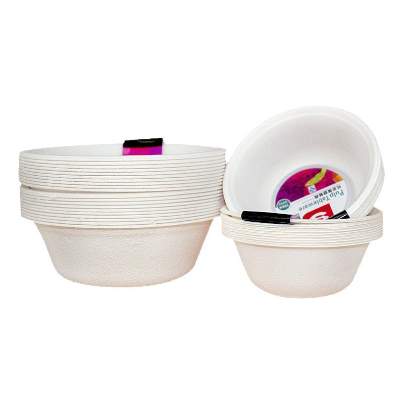 Wholesale ready-to-ship disposable paper bowls for home use, made from sugarcane pulp, biodegradable, deep dish, molded tableware, food grade