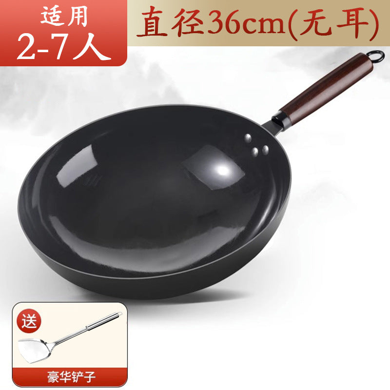Zhangqiu stir-fry wok iron pan - classic home-use iron wok, flat-bottomed pan, non-stick, suitable for induction cookers and gas stoves, ultra-durable
