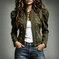 cross-border fashion retro solid color slimming versatile double-breasted puff sleeve cropped jacket for women