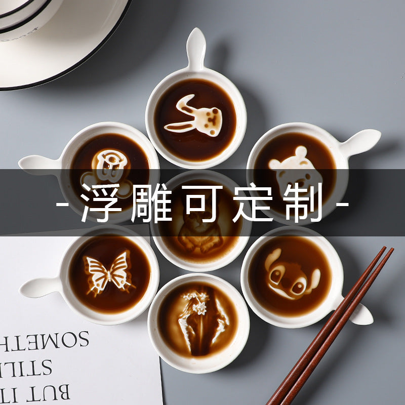 Ceramic tableware cartoon seasoning dipping dish for home bowls and chopsticks creative sauce hotel cute side dish soy sauce personalized