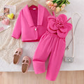 Amazon fashionfall and winternew arrivalfemale middle childsuitpure color lapel outwear with vest flower pants three-piece set
