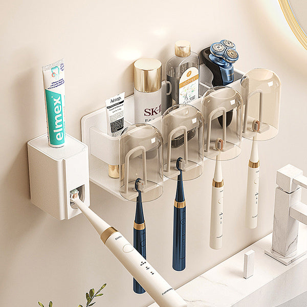 Toothbrush shelf No punching mouthwash cup Electric brushing cup hanging on the wall Bathroom wall-mounted toothpaste squeezer