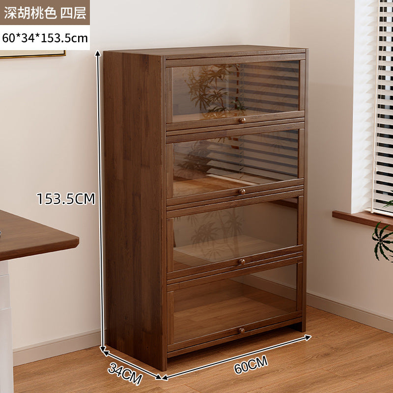 Solid wood dust-proof bookcase integrated against the wall Walnut color storage cabinet Locker Floor storage cabinet Household bookshelf