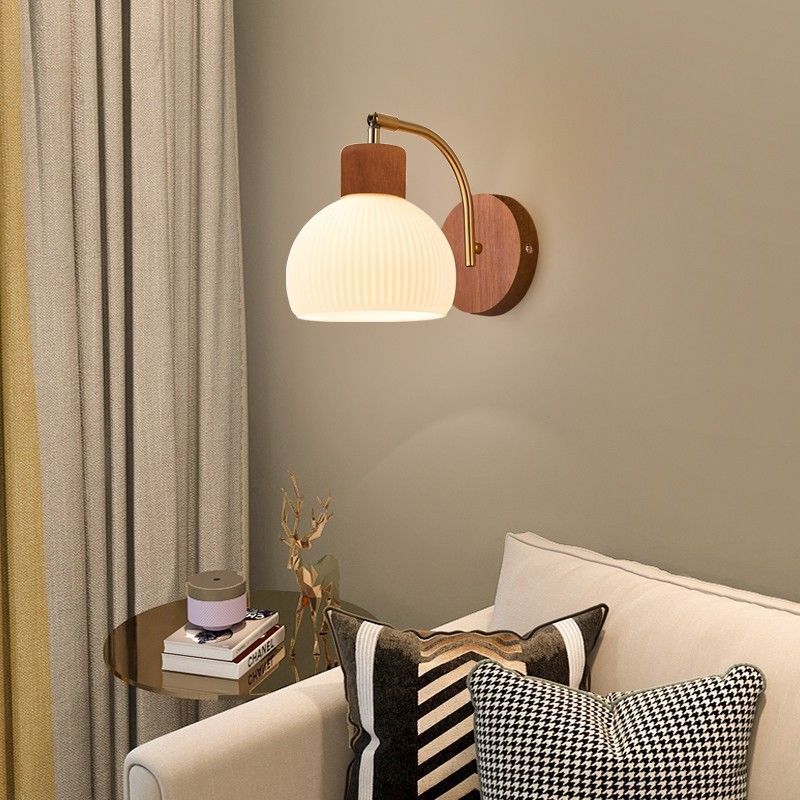Walnut wall lamp - nordic style pull chain switch, natural wood finish, rotatable, modern minimalist solid wood bedside lamp for bedroom and living room