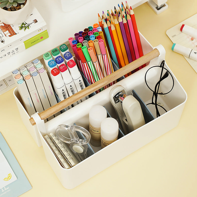 Desktop sundries Transparent stationery storage box Plastic handheld pen holder Storage box Book document Marker pencil case