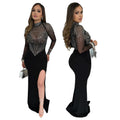 C7016 cross-border   independent station fashionable women's hot diamond mesh dress long skirt new