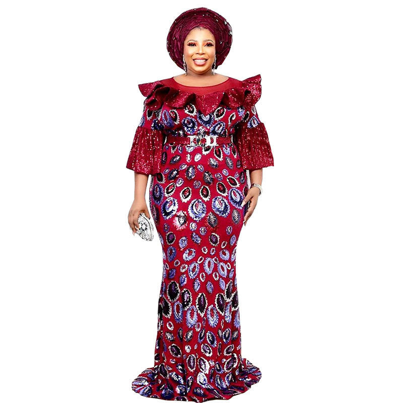 supply of luxury african fashion silm fishtail long dress sequin evening dress european and american women's clothing