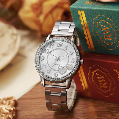 watch digital love elegant watch diamond-encrusted alloy steel strap women's quartz cross-border watch