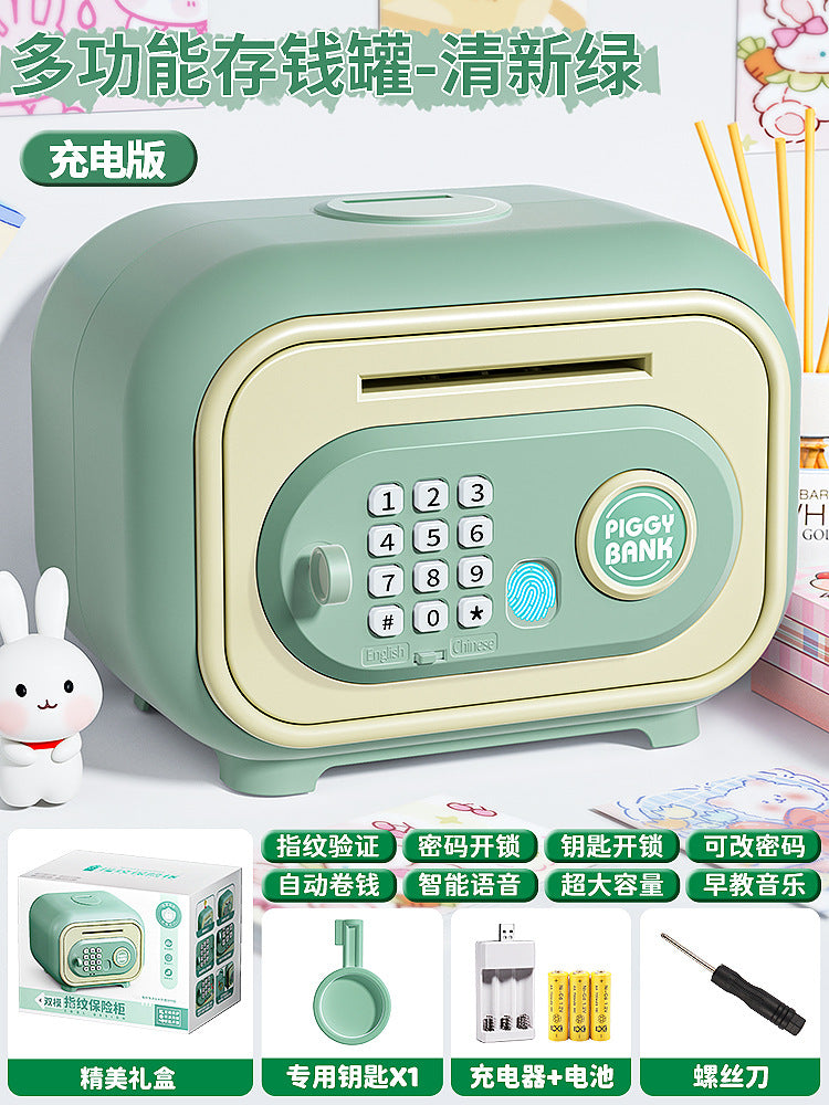 New children's cartoon piggy bank - large capacity, multi-functional, dual-mode unlocking, automatic induction money rolling savings toy