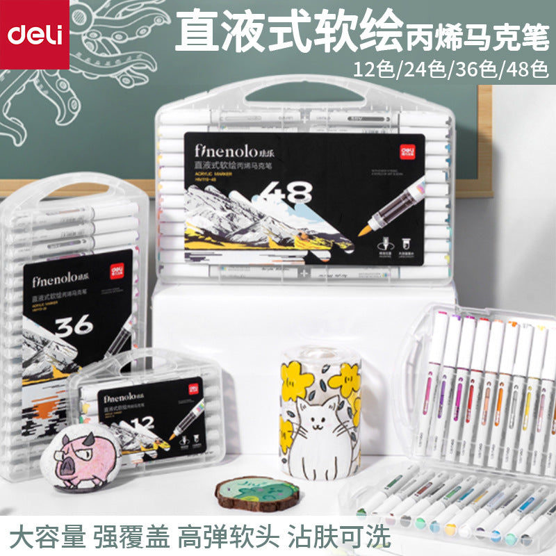 Deli Direct Liquid Soft Painting Acrylic Marker Large Capacity Not Easy to Transmit Color Can Stack Color Soft Head For Art Students