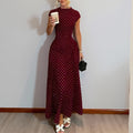 cross-border e-commerce european and american women's clothing: new summer collection - french polka dot round neck, slim-fit, a-line maxi dress