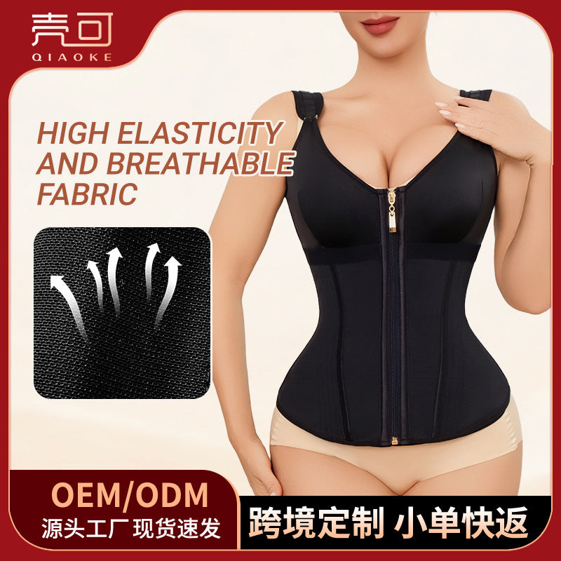 popular mesh vest shapewear zipper double-layer tummy control corset breathable tight shapewear tops wholesale