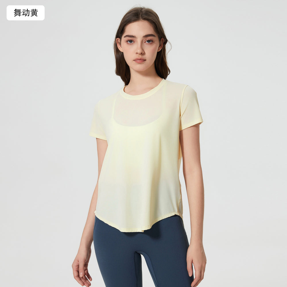 Summernew arrivalfashioncasual quick-drying short-sleeved t-shirt women's loose breathable running fitness yoga topsd25039