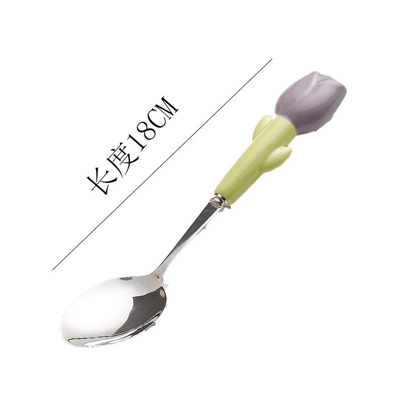 Simple 304 stainless steel kids knife, fork and spoon combination, high-looking spoon, tulip ceramic handle, steak knife