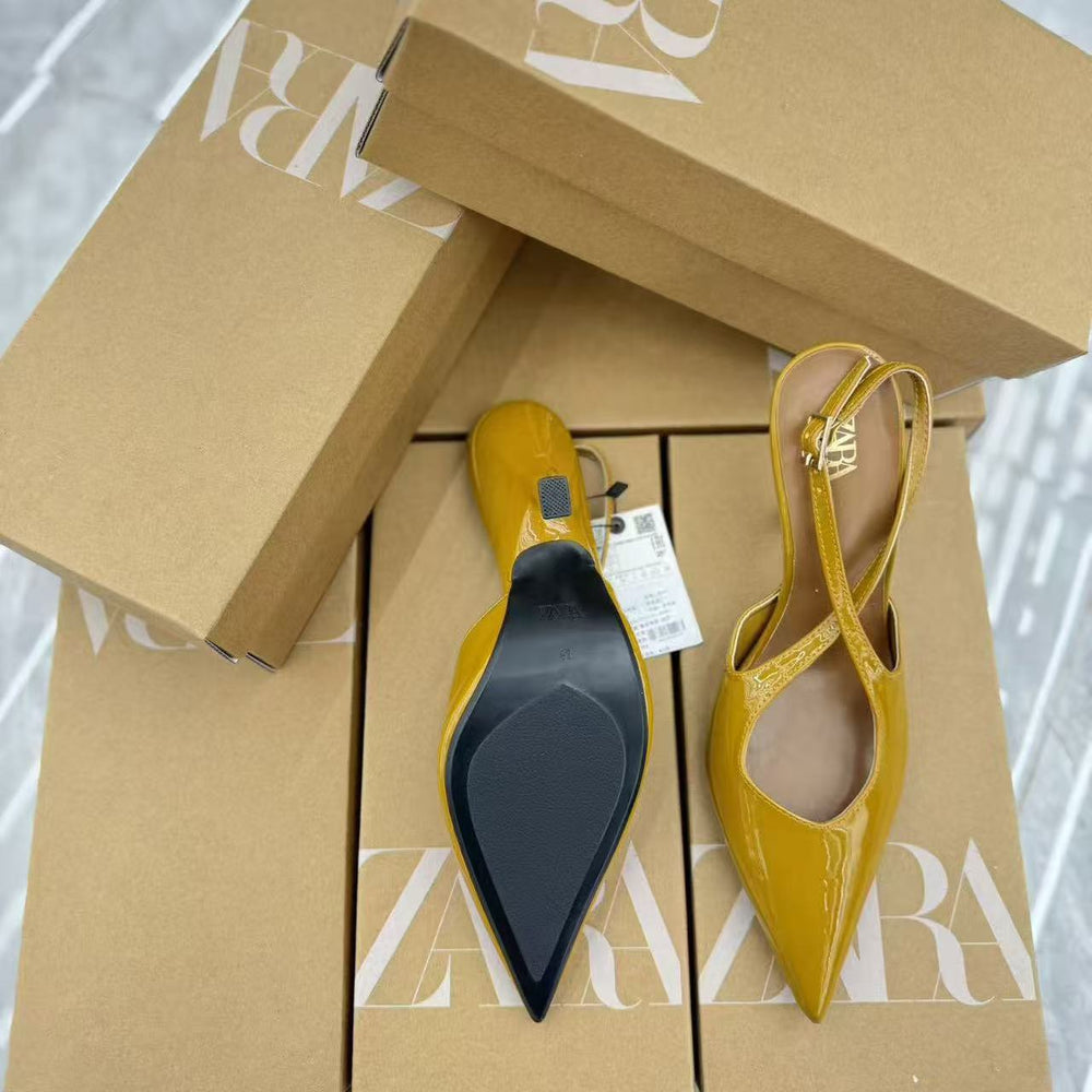 Za new arrival 2024 spring/summer french-style high heels, stiletto heels, low-cut, mesh paneling, back strap, black & beige fashion