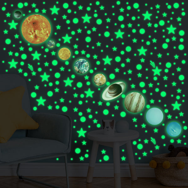 YG-7054 Cross-border  luminous cartoon universe wall sticker arrangement bedroom living room self-adhesive background sticker