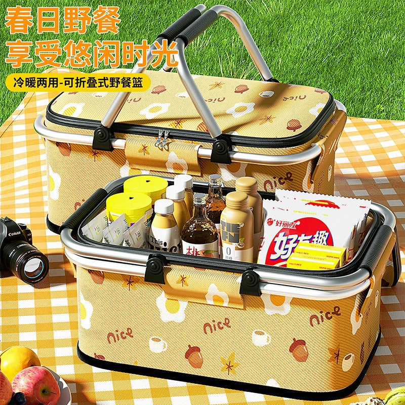 Foldable Insulation Picnic Basket Outing Picnic Camping Thickened Aluminum Portable Picnic Snack Storage Basket Storage Box
