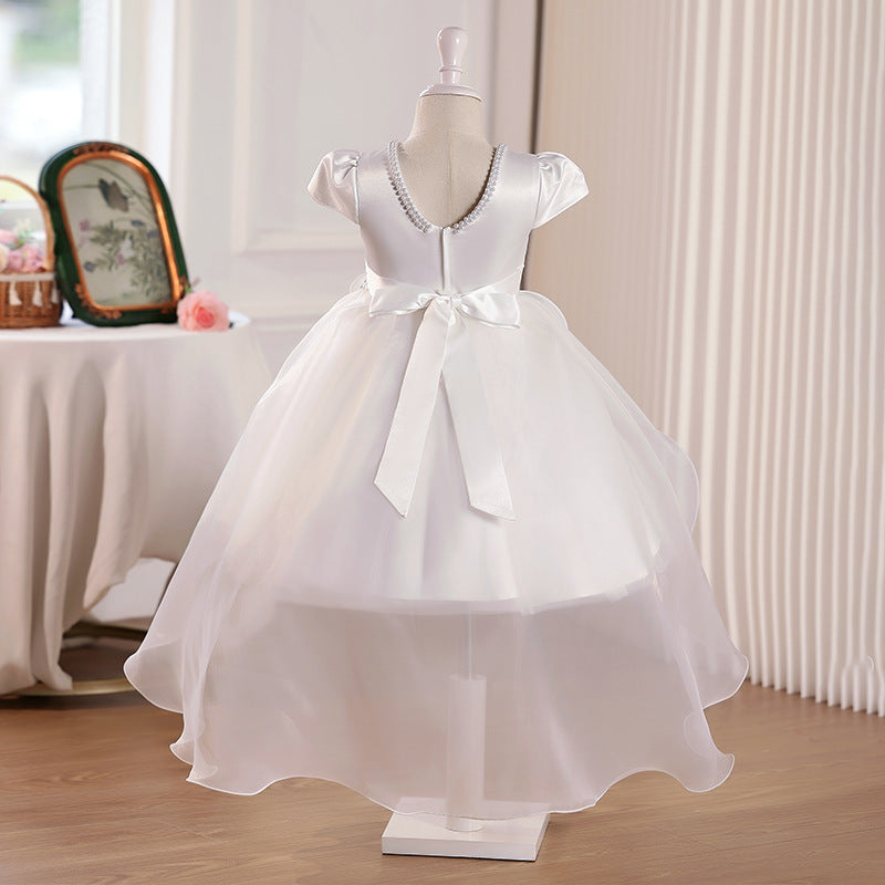 personalized girl dress with tail, short in front and long in back, eleganceelegant flower girl wedding dress, accessible luxury style niche style skirt