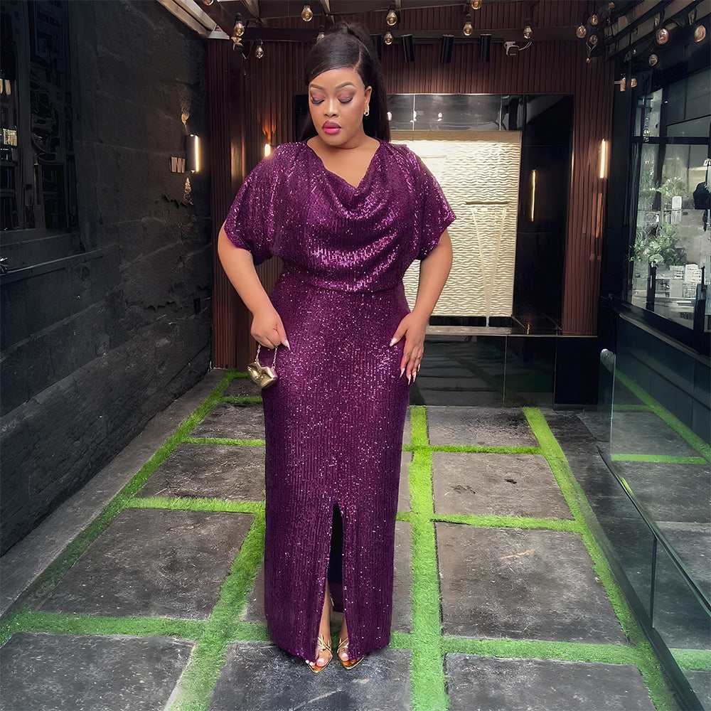 evening gown banquet dress hostess african cross-border fashion sequin plus size women's clothing european and american elegant dress