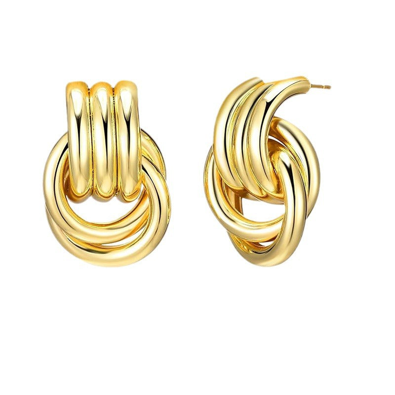 fashion style golden circle geometric twisted multi-layered twist earrings niche style design fashionable and versatile earrings