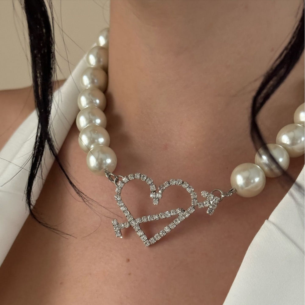 Wholesale women's necklace accessories: european and american cross-border light luxury high-end jewelry, diamond-studded heart choker, pearl sweater necklace