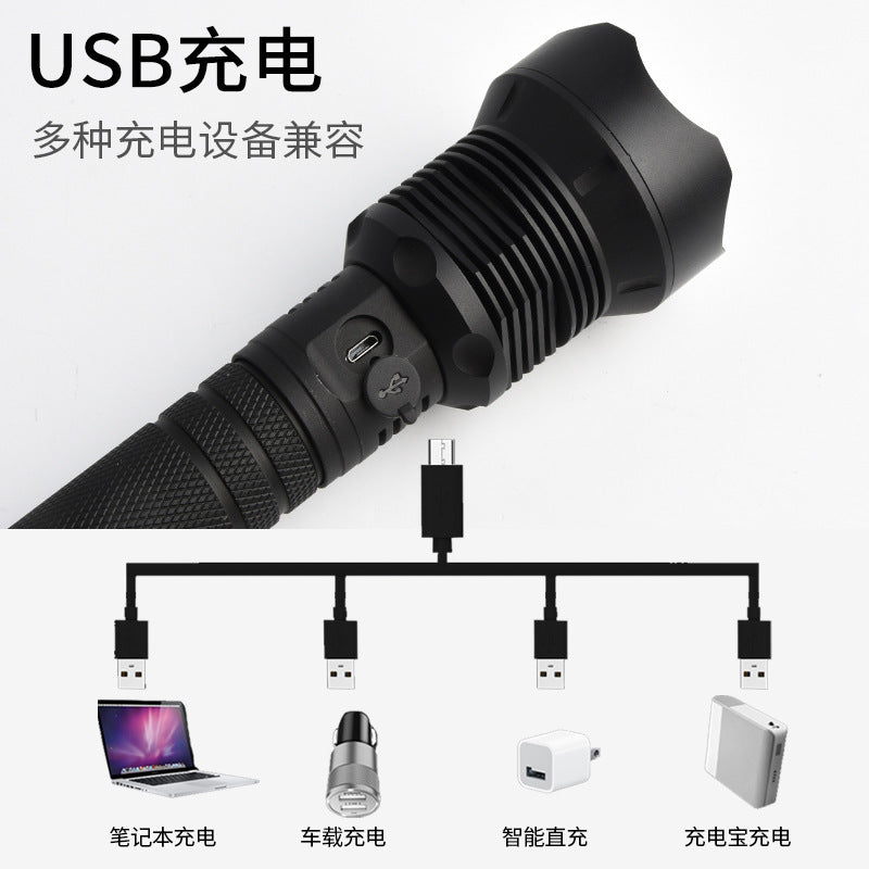 Cross-border new P70 flashlight, outdoor lighting flashlight USB fast charging LED telescopic zoom strong light flashlight