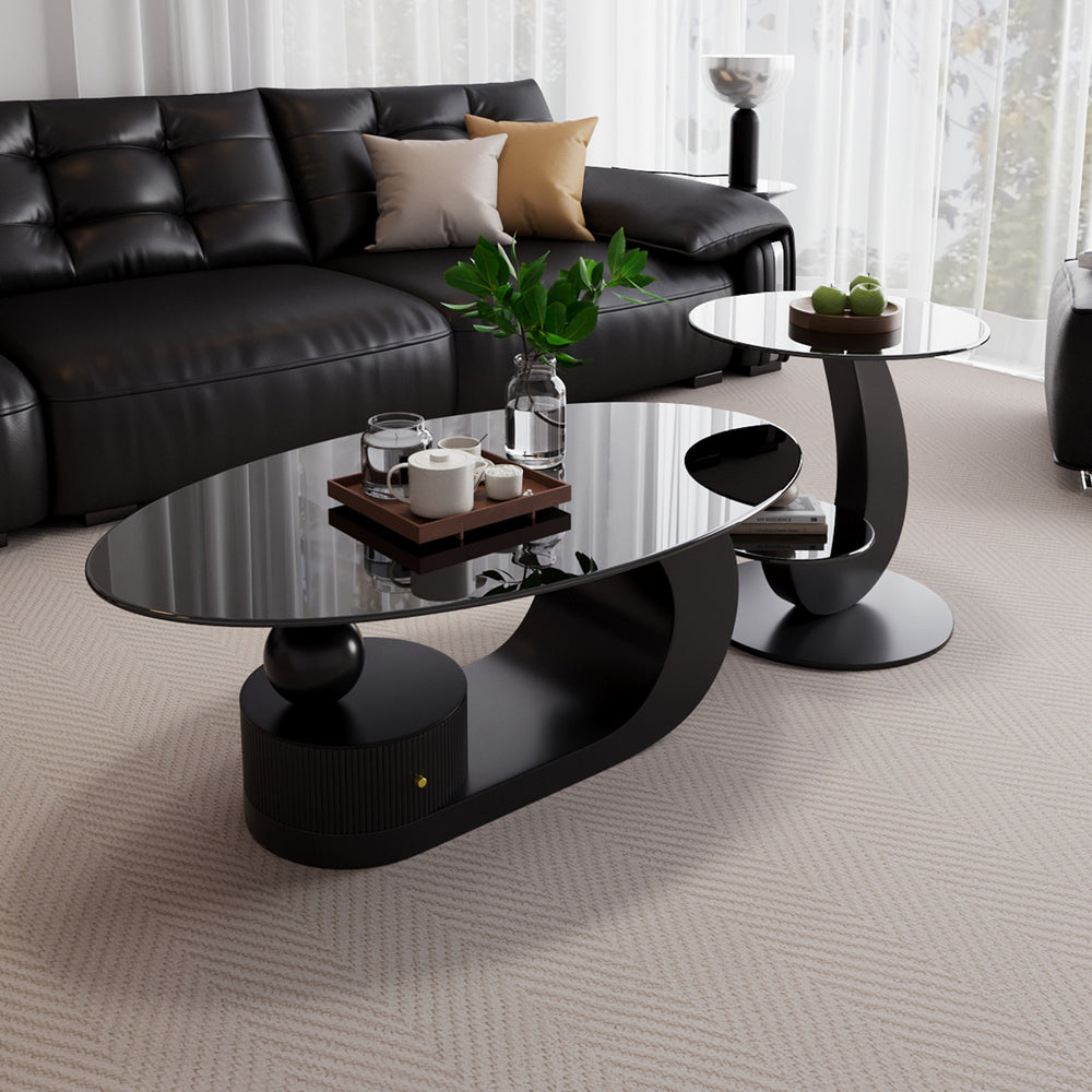 Italian style home light luxury oval tempered glass combination coffee table, high-end living room new modern minimalist coffee table