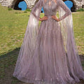 new spring/summer cross-border fashion: european and american style elegant mesh maxi dress with tassel and sequin evening gown