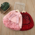 fall/winter new girls' sweater and tutu skirt set - handmade floral knit puffy skirt outfit for little girls