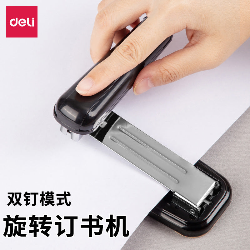 Deli 0828 stapler 360 degree rotatable stapler student middle seam riding nail No. 12 stapler wholesale