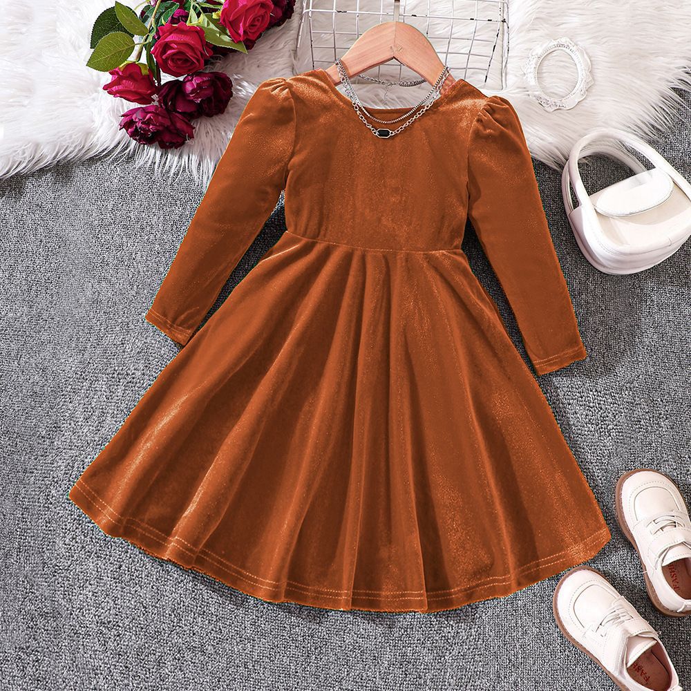 Ew foreign trade children's wear: new autumn/winter velvet bow christmas princess dress for girls (sizes for toddlers and young children)