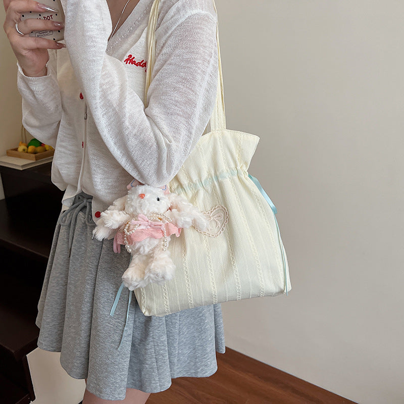 Small fresh color scheme large capacity storage bag girl sweet wind shopping bag summer new soft fabric shoulder bag